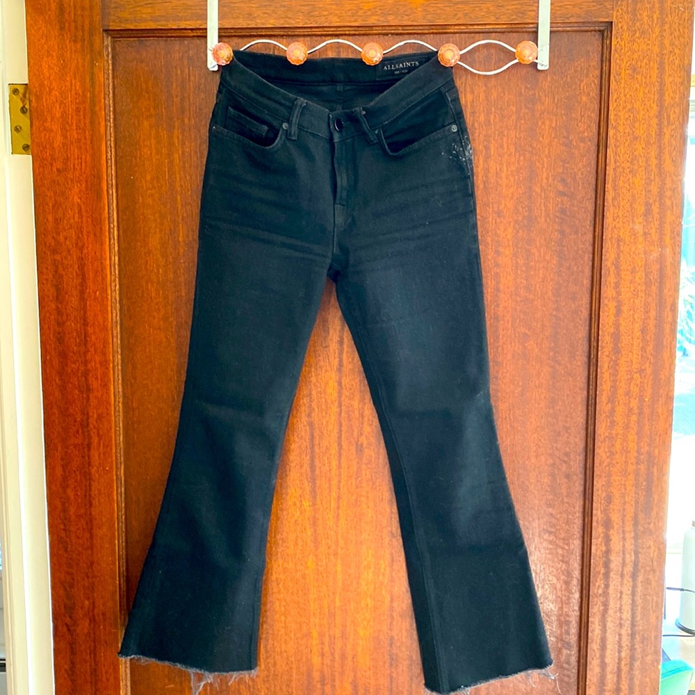 All Saints Women’s Jeans Size 26 Zoe Bootcut Low Rise Cropped Jet Black
